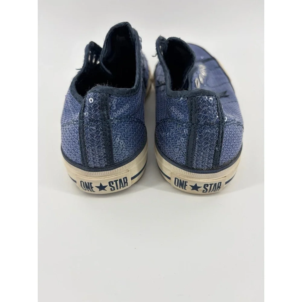 Converse One Star Womens 8 Blue Sequin Slip On Sneakers Chuck Taylors Retro